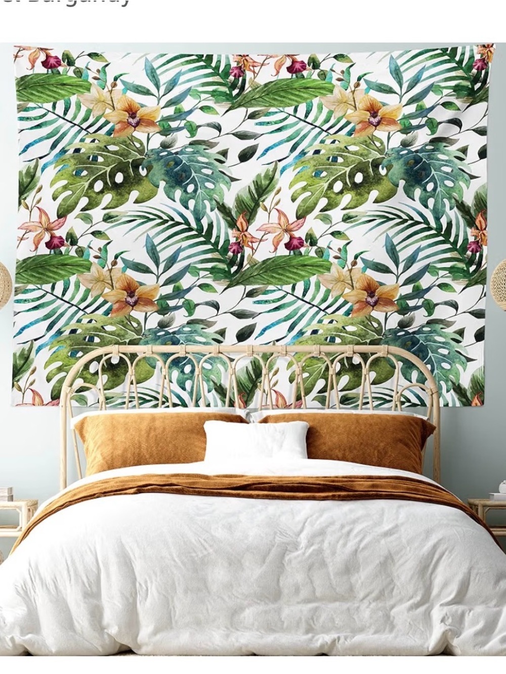 Tropical Leaf Tapestry - Green, White & Yellow Accents 104 x 88